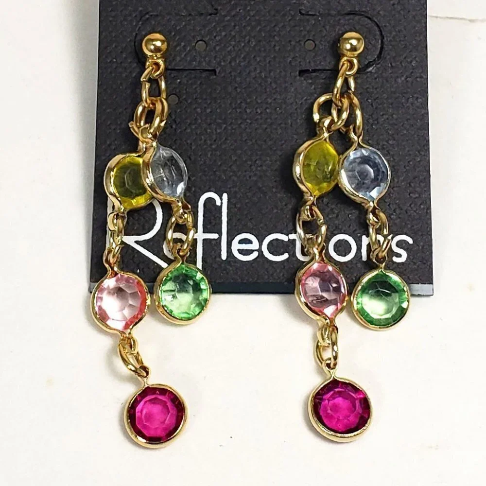 Gold tone Chain Drop Earrings Multicolor Crystal Dangles Stylish Women's Jewelry